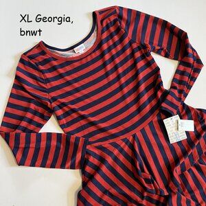 XL Lularoe Georgia tiered ruffle skirt dress, red and blue stripes